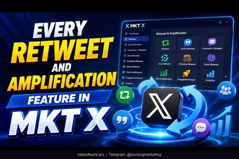 auto retweet bot feature hub diagram showing retweet cross-account posting seeding and engagement modules