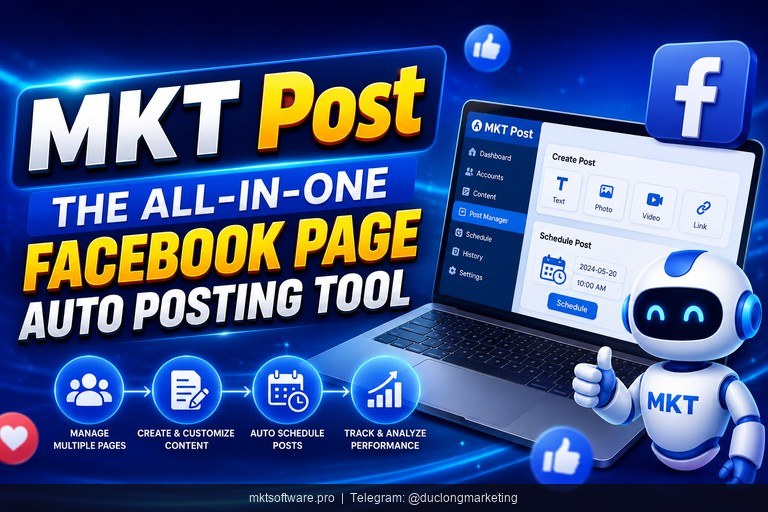 facebook page auto posting tool MKT Post — feature overview with posting commenting messaging scraping