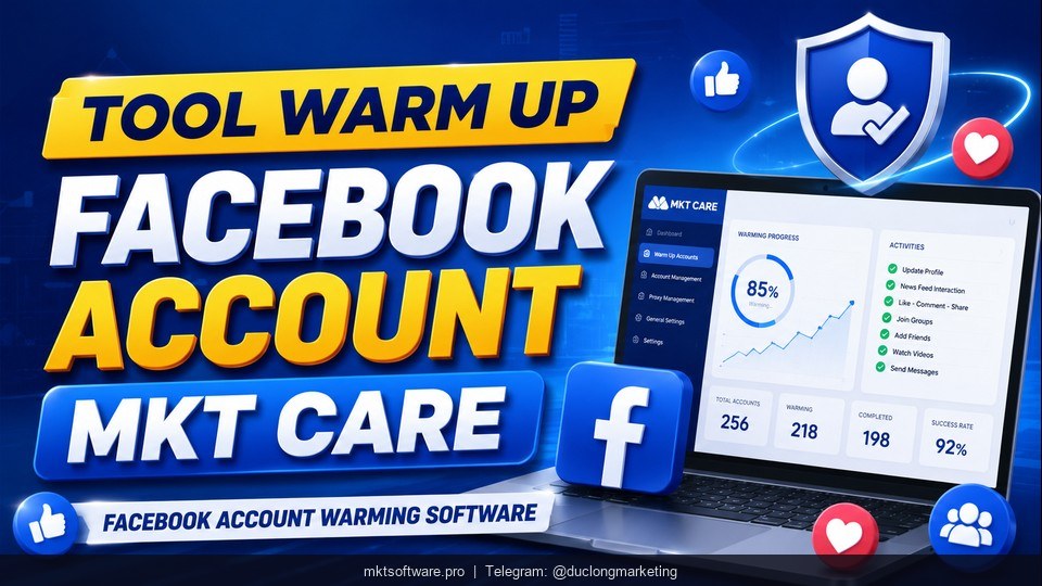 MKT Care facebook account warming dashboard with multiple profiles building trust